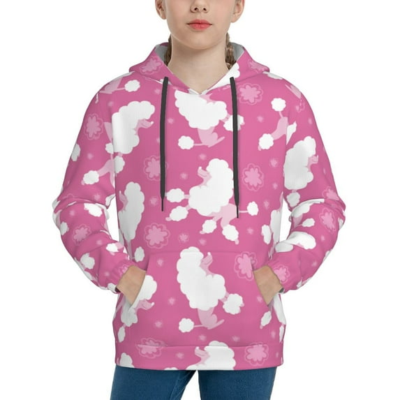 Pofeuu Cute Poodle Dog Print Kids Pullover Hoodies Warm Thick Hooded Sweatshirt with Packet for Boys Girls-X-Large