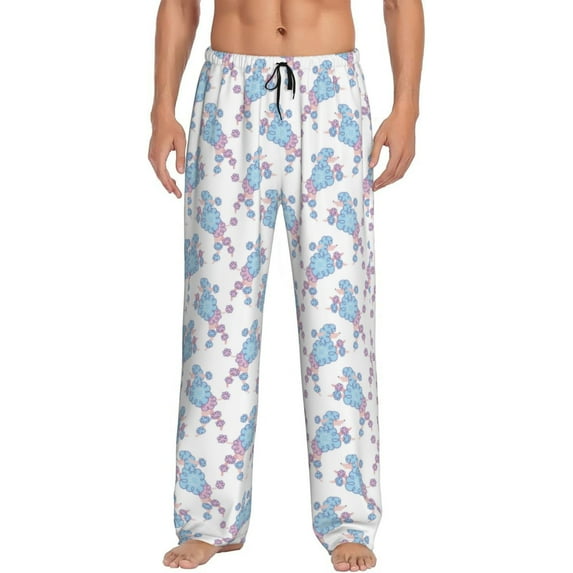 Pofeuu Cute Poodle Dog Print Men's Pajama Pants, Soft Lounge Pajama Pants with big pockets for Men Plaid Pj Bottoms-Small