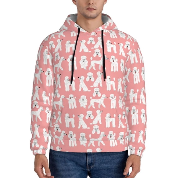 Pofeuu Cute Poodle Dog Print Mens Casual Hooded Collar Drawstring Hoodies Pullover Sweatshirts Casual Long Sleeve Shirts-Large