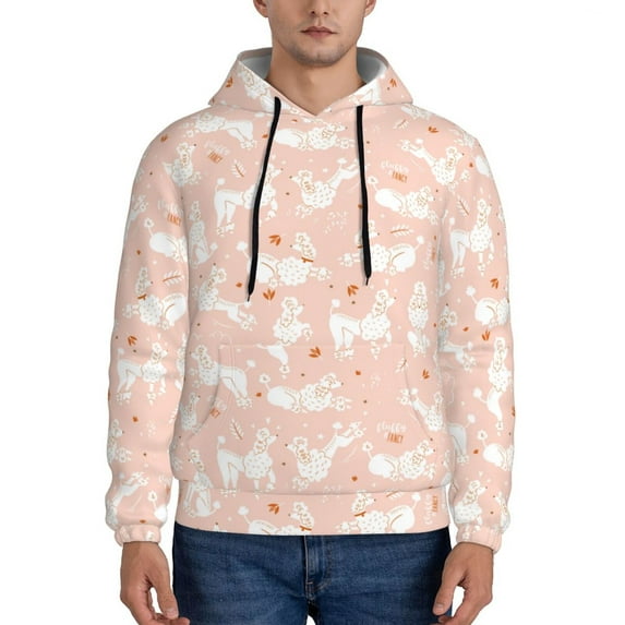 Pofeuu Cute Poodle Dog Print Mens Casual Hooded Collar Drawstring Hoodies Pullover Sweatshirts Casual Long Sleeve Shirts-Small