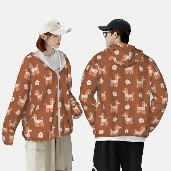 Pofeuu Cute Poodle Dog Print Sun Protection Outdoor Lightweight Full Zip UV Cooling Hoodie Long Sleeve Summer Clothing for Outdoor Hiking-Large