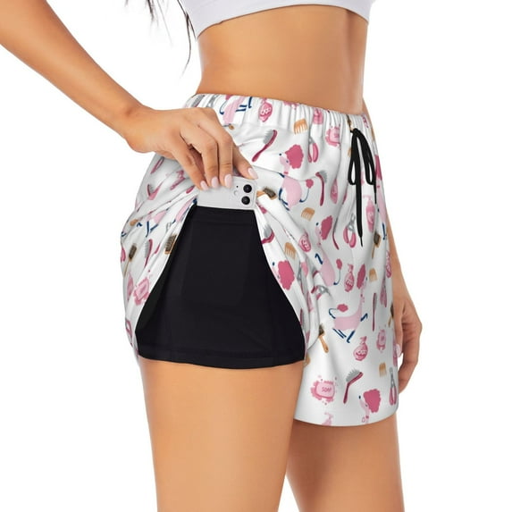 Pofeuu Cute Poodle Dog Print Women's Athletic Shorts Running Workout Shorts Tummy Control Quick Dry Gym Shorts with Pockets Double layer sports shorts-X-Large