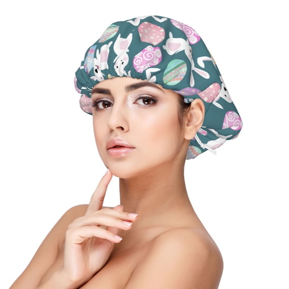 Pofeuu Cute Rabbit Easter Print Silk Bonnet for Sleeping, Satin Hair Bonnets, Soft Elastic Band Silk Sleep Cap, Hair Wrap