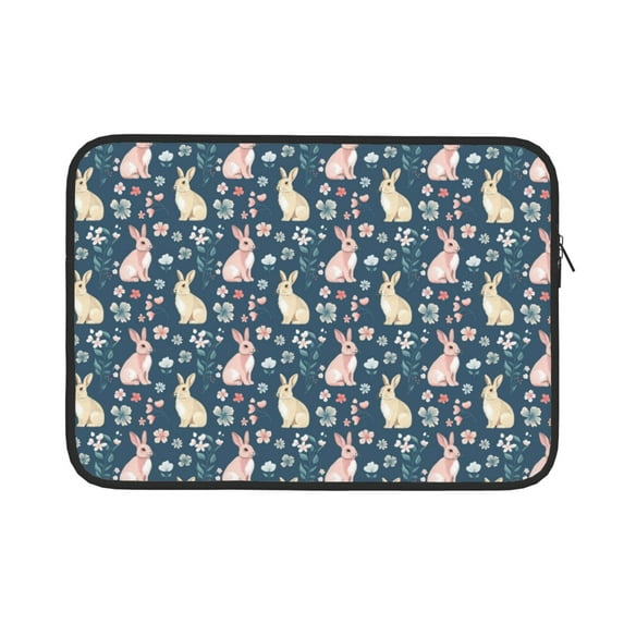 Pofeuu Cute Rabbit Floral Print Laptop Carrying Case,13-15-Inch Laptop and Tablet, Sleek Design, Durable and Water-Repellent Fabric, Business Casual or School-15 inch