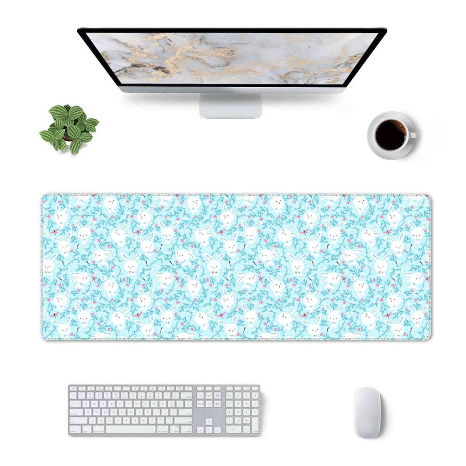 Pofeuu Cute Rabbit Print Desk Mat for Keyboard and Mouse，Computer Desk ...