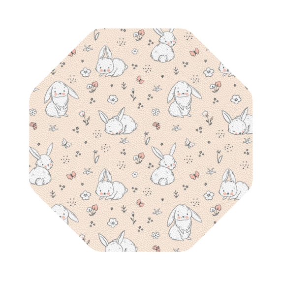 Pofeuu Cute Rabbit Print Leather Coasters Set of 6, Round Cups Mugs Mat Pad for Home Kitchen Heat Resistant Drink Coasters,Octagon