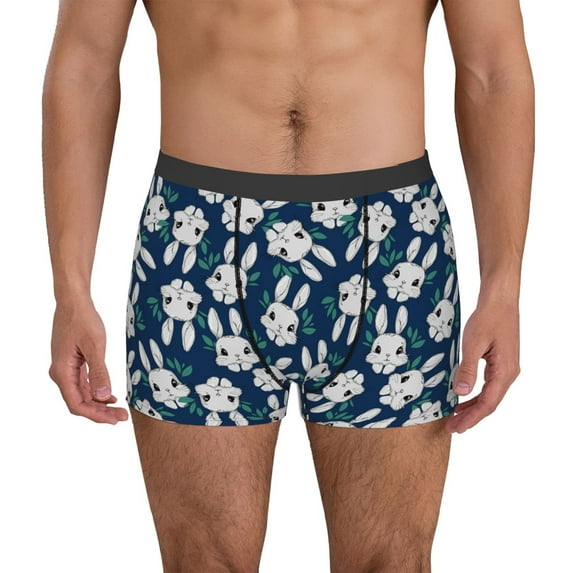 Pofeuu Cute Rabbit Print Men’s Boxer Briefs, Moisture-Wicking Underwear, Regular,Trunk-Small