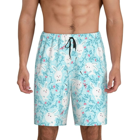 Pofeuu Cute Rabbit Print Men's Soft Woven Elastic Waistband Sleep Pajama Short-4X-Large