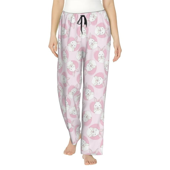 Pofeuu Cute Rabbit Print Women's Fashion Pajama Pants with Pockets Comfy Drawstring Sleep Lounge Bottoms-Medium