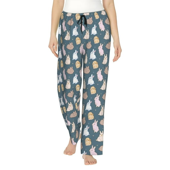 Pofeuu Cute Rabbit Print Women's Fashion Pajama Pants with Pockets Comfy Drawstring Sleep Lounge Bottoms-X-Large