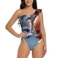 thumbnail image 1 of Pofeuu Cute Red And White Elf Print Women's One Piece Swimsuits One Shoulder Swimwear Asymmetric Ruffle Monokinis Bathing Suits-Large, 1 of 6