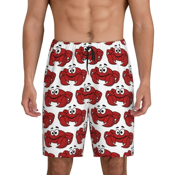 Pofeuu Cute Red Crab Print Men's Soft Woven Elastic Waistband Sleep Pajama Short-4X-Large