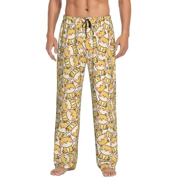 Pofeuu Cute Shiba Print Men's Pajama Pants, Soft Lounge Pajama Pants with big pockets for Men Plaid Pj Bottoms-Large