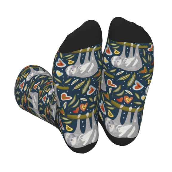 Pofeuu Cute Sloth Print Crew Socks, Adult Running Hiking Socks for Youth and Adult
