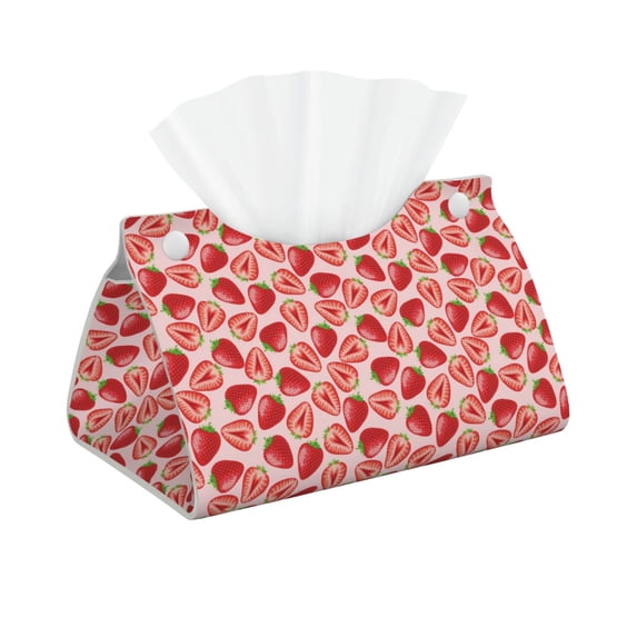 Pofeuu Cute Strawberry Print Tissue Box Cover, Modern Decorative PU Leather Rectangular Tissue Box Case Organizer Holder for Vanity Countertop, Night Stands, Livingroom