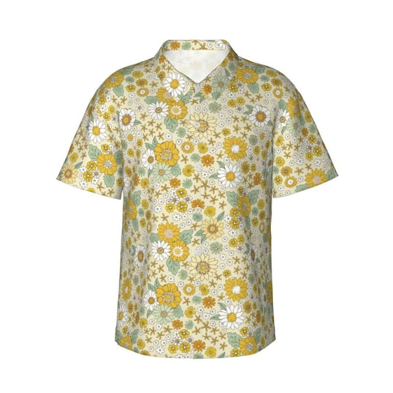 Pofeuu Cute Sunflower Print Hawaiian Shirt for Men Sleeves Casual Button Down Summer Beach Dress Shirts T-Shirts,Medium