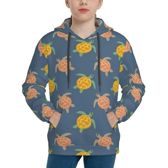 Pofeuu Cute Turtle Print Kids Pullover Hoodies Warm Thick Hooded Sweatshirt with Packet for Boys Girls-Medium