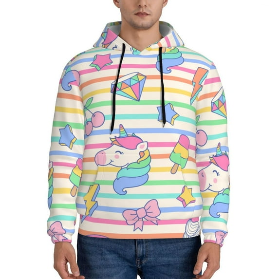 Pofeuu Cute Unicorn Print Mens Casual Hooded Collar Drawstring Hoodies Pullover Sweatshirts Casual Long Sleeve Shirts-X-Large
