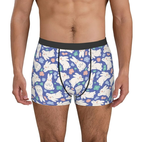 Pofeuu Cute White Rabbit Print Men’s Boxer Briefs, Moisture-Wicking Underwear, Regular,Trunk-X-Large
