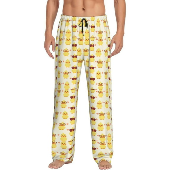 Pofeuu Cute Yellow Duck Print Men's Pajama Pants, Soft Lounge Pajama Pants with big pockets for Men Plaid Pj Bottoms-Large