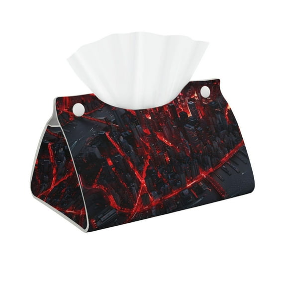 Pofeuu Cyberpunk Cityscape Lights Print Tissue Box Cover, Modern Decorative PU Leather Rectangular Tissue Box Case Organizer Holder for Vanity Countertop, Night Stands, Livingroom
