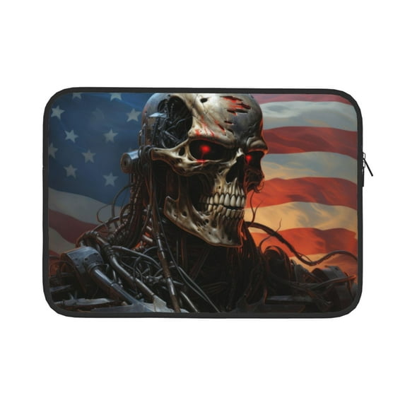 Pofeuu Cyberpunk Skull American Flag Print Laptop Carrying Case,13-15-Inch Laptop and Tablet, Sleek Design, Durable and Water-Repellent Fabric, Business Casual or School-13 inch