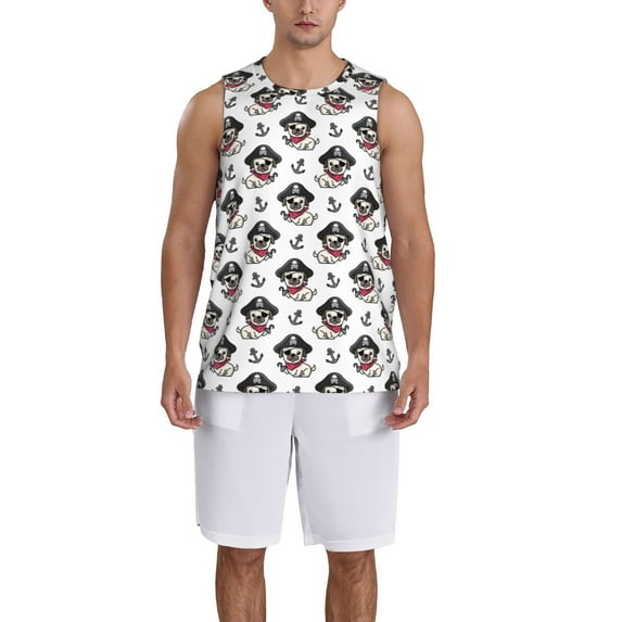 Pofeuu DOG IS WEARING PIRATE COSTUME Print Basketball Jersey, Shirts for Men Youth Basketball Jersey Crew Neck-XX-Large