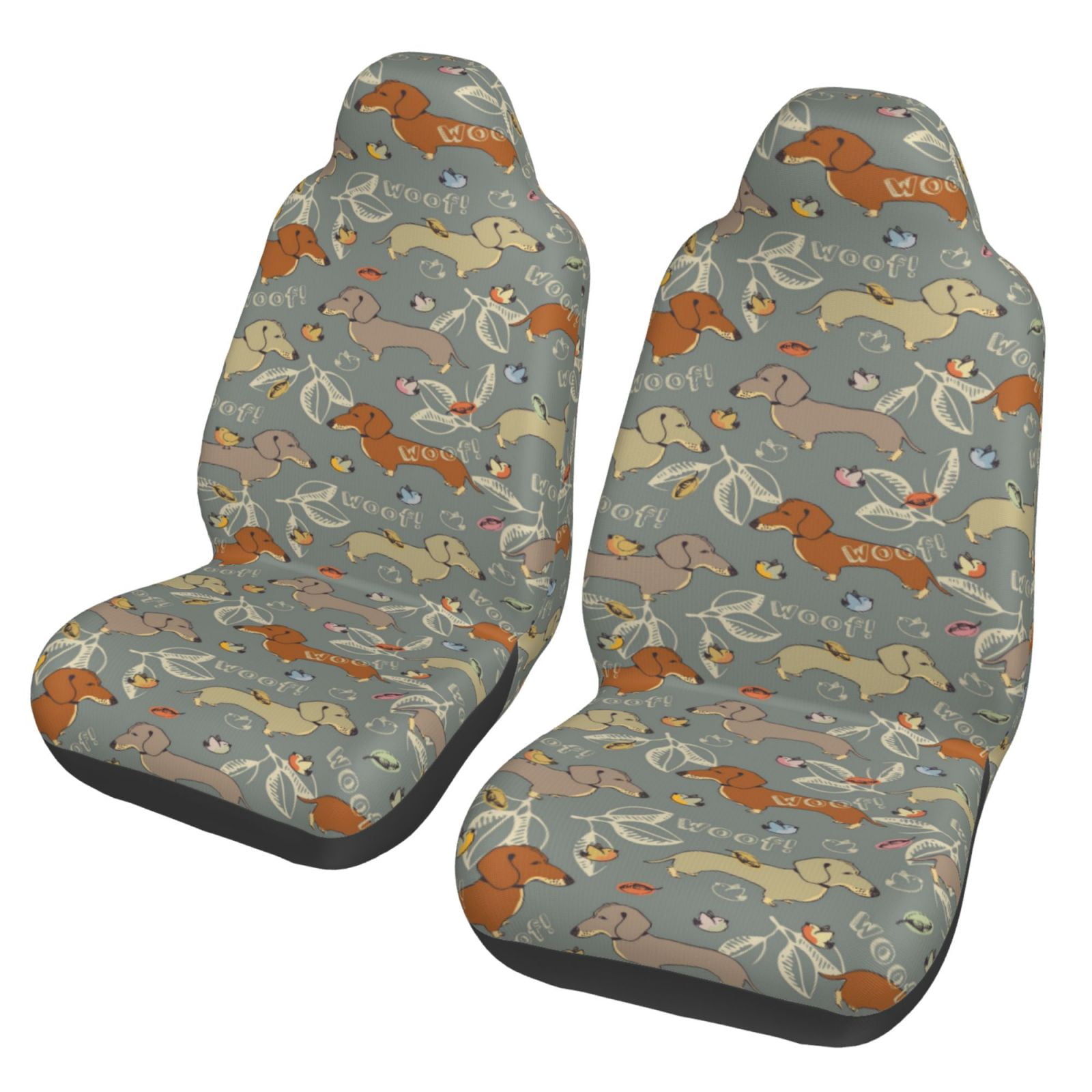 Wiener Dog Woof Woof Dachshund Pattern Print Universal Fit Car Seat Cover