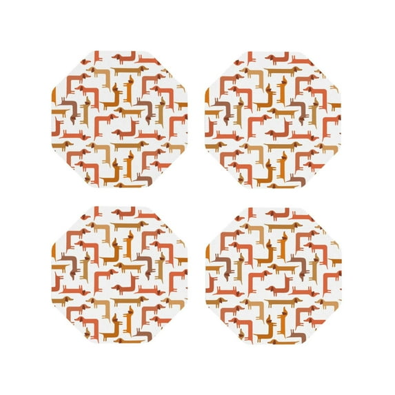 Pofeuu Dachshund Dog Print Coasters for Drinks, 4Pack PU Leather Coasters, Bar Drink Coasters for Tabletop Protection, Furniture from Damage-Octagon