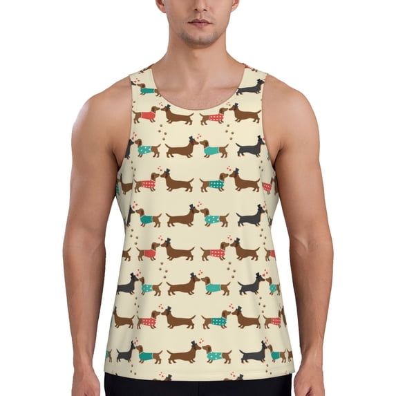 Pofeuu Dachshund Dog Print Men's Workout Tank Tops Sleeveless Muscle Gym Shirt Quick Dry-Medium