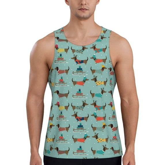 Pofeuu Dachshund Dog Puppy Print Men's Workout Tank Tops Sleeveless Muscle Gym Shirt Quick Dry-XX-Large