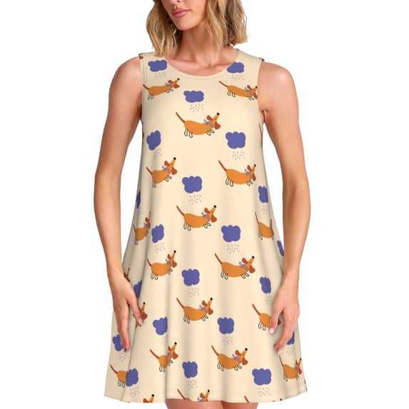 Pofeuu Dachshund Print Women's Sleeveless Dress, Loose Fit Summer Dress, Casual Tank Dress for Women