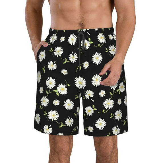 Pofeuu Daisies Flowers Prin Men's Swim Trunks Quick Dry Bathing Suit Swimming Board Shorts Mesh Lining Beach Swimwear-Large