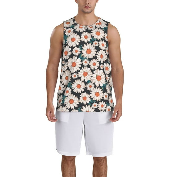 Pofeuu Daisies Flowers Print Basketball Jersey, Shirts for Men Youth Basketball Jersey Crew Neck-3X-Large