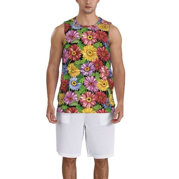 Pofeuu Daisies Flowers Print Basketball Jersey, Shirts for Men Youth Basketball Jersey Crew Neck-XX-Large