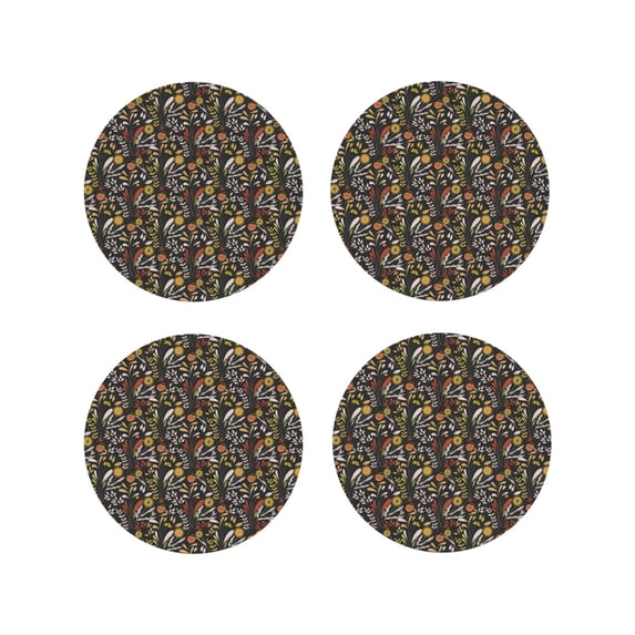 Pofeuu Daisies Flowers Print Coasters for Drinks, 4Pack PU Leather Coasters, Bar Drink Coasters for Tabletop Protection, Furniture from Damage-Round Shape