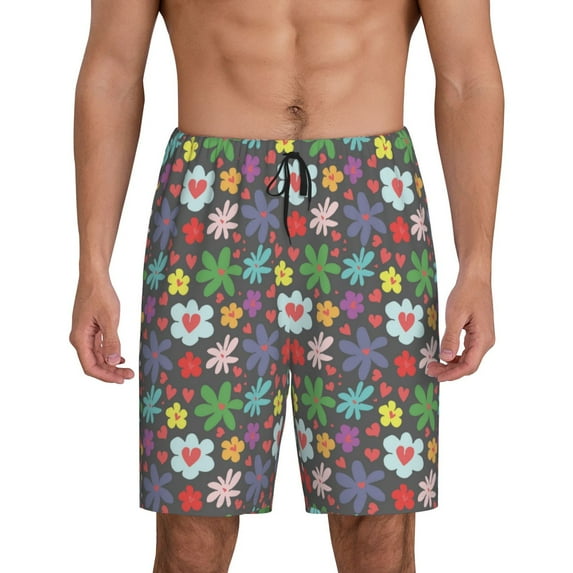 Pofeuu Daisies Flowers Print Men's Soft Woven Elastic Waistband Sleep Pajama Short-Medium