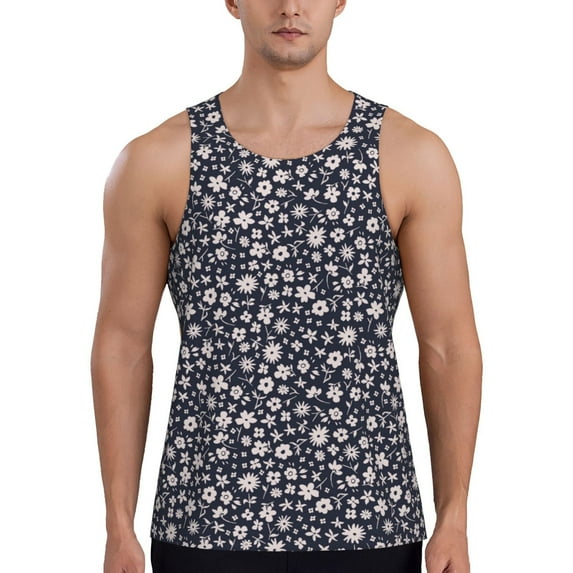 Pofeuu Daisies Flowers Print Men's Workout Tank Tops Sleeveless Muscle Gym Shirt Quick Dry-Large