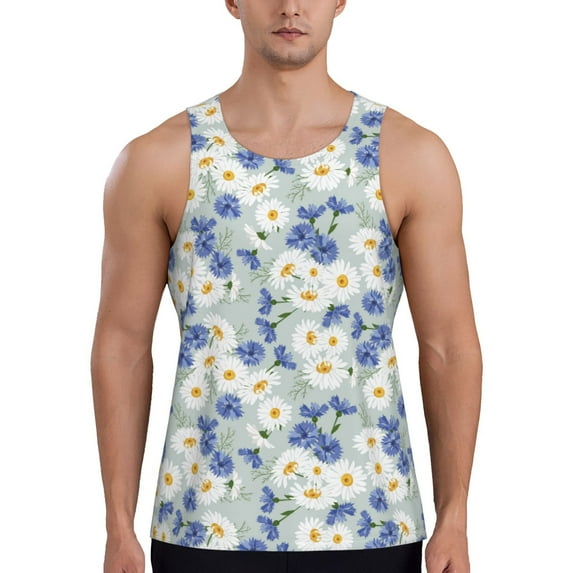 Pofeuu Daisies Flowers Print Men's Workout Tank Tops Sleeveless Muscle Gym Shirt Quick Dry-Medium
