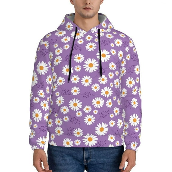 Pofeuu Daisies Flowers Print Mens Casual Hooded Collar Drawstring Hoodies Pullover Sweatshirts Casual Long Sleeve Shirts-XX-Large