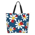 thumbnail image 1 of Pofeuu Daisies With Ladybugs Print Reusable Grocery Bags - Washable, Foldable, Packable Tote, Large Handles, Heavy Duty, Zippered Top Pouch, 1 of 8