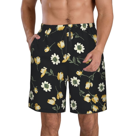 Pofeuu Daisy Prin Men's Swim Trunks Quick Dry Bathing Suit Swimming Board Shorts Mesh Lining Beach Swimwear-