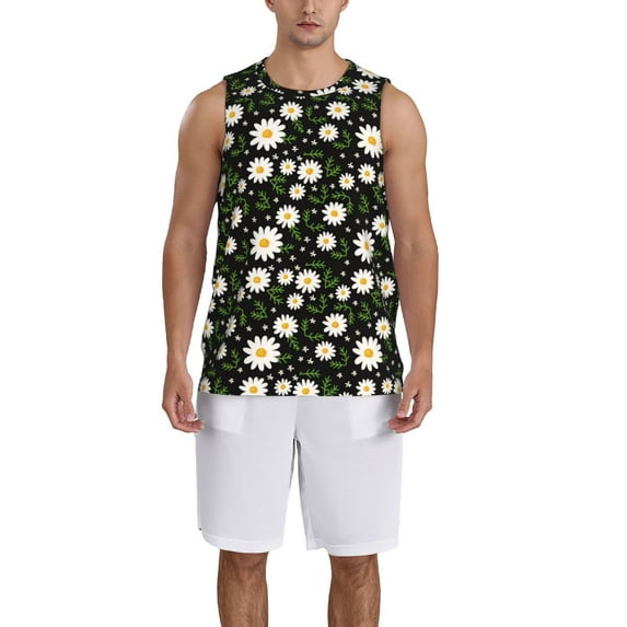 Pofeuu Daisy Print Basketball Jersey, Shirts for Men Youth Basketball Jersey Crew Neck-Medium