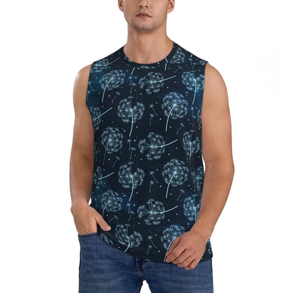 Pofeuu Dandelions Print Men's Muscle T-Shirt, Sleeveless, Muscle Tank, Classic Muscle Tee Top For Men Casual Sleeveless Muscle T-Shirt Trendy Clothes-X-Large