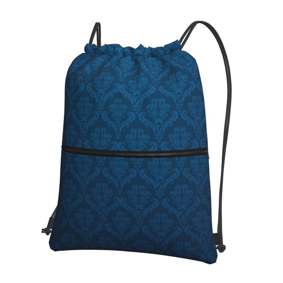 Pofeuu Dark Blue Print Drawstring Backpack Water Resistant String Bag Sports Sackpack Gym Sack with Side Pocket for Men Women