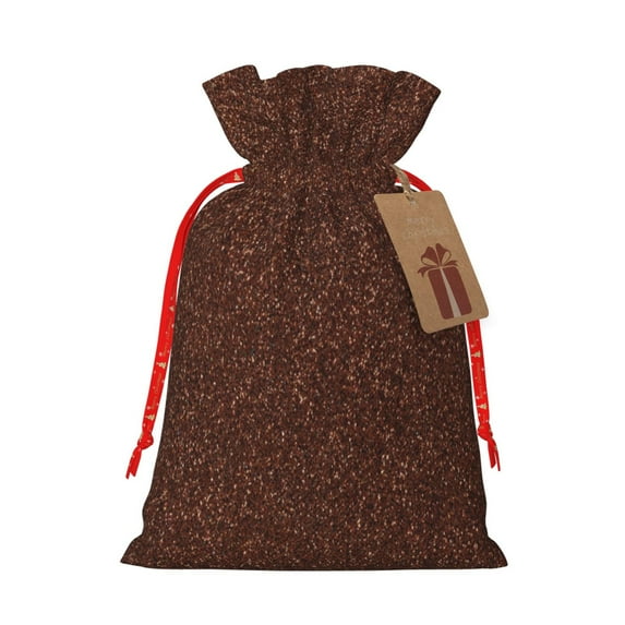 Pofeuu Dark Brown Glitter Print Burlap Bags with Drawstrings Drawstring Gift Bags Pouch Bag for Thankgiving Birthday Party Gift Wrapping Treats and Party Favors-Medium