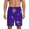 thumbnail image 1 of Pofeuu Dark Purple Snowflakes Print Men's Soft Woven Elastic Waistband Sleep Pajama Short-Small, 1 of 6
