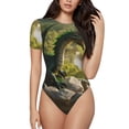 thumbnail image 1 of Pofeuu Deep Forest Stone Green Dragon Print Short Sleeve Body Suits Women Round Neck Bodysuits for Women Onesie Adult Set Body Suit-Medium, 1 of 7