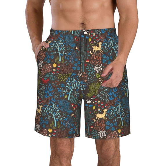 Pofeuu Deers In The Forest 1 Prin Men's Swim Trunks Quick Dry Bathing Suit Swimming Board Shorts Mesh Lining Beach Swimwear-Large