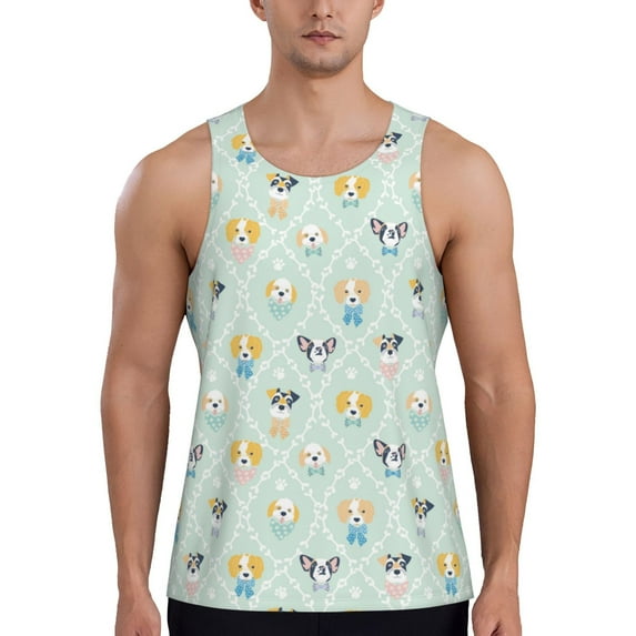Pofeuu Different Breeds of Dogs Print Men's Workout Tank Tops Sleeveless Muscle Gym Shirt Quick Dry-